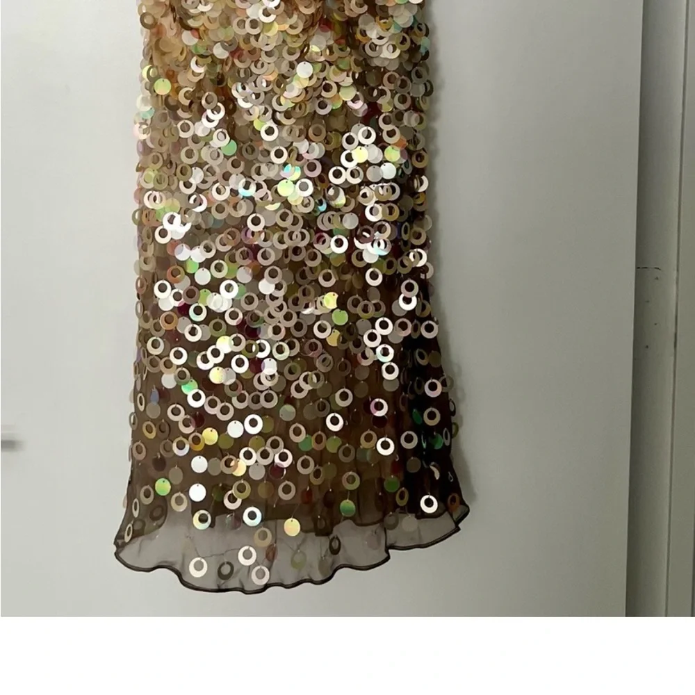 Sue Wong Gold Sequence Cocktail Dress - Picture 3 of 8